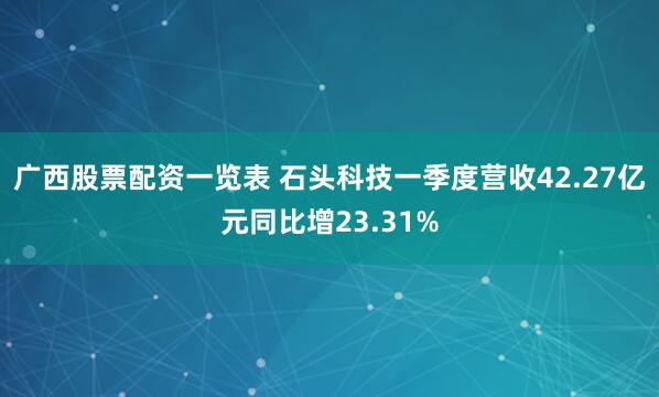 广西股票配资一览表 石头科技一季度营收42.27亿元同比增23.31%